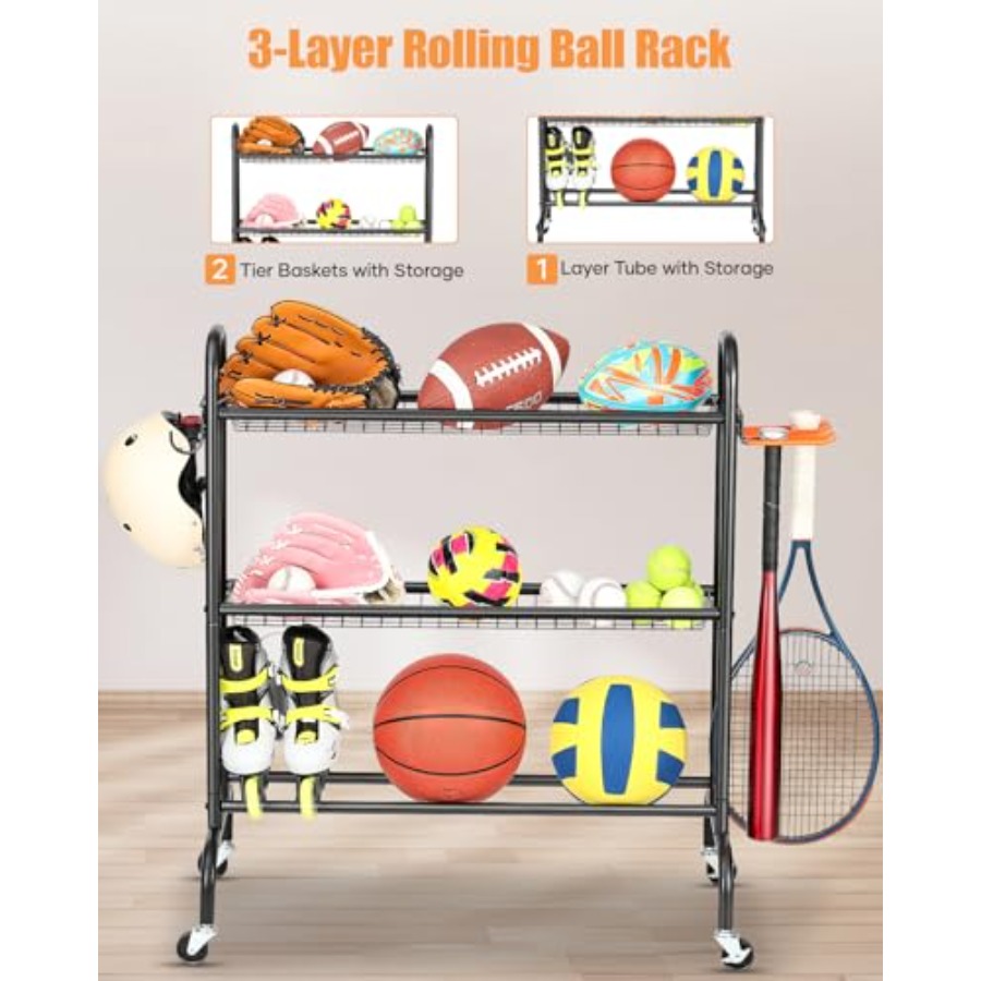 Basketball Rack Rolling Basket - Sports Equipment Rack avis et prix