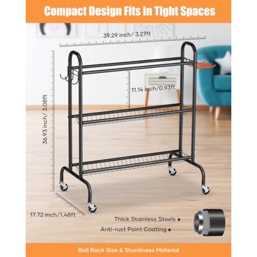 Basketball Rack Rolling Basket - Sports Equipment Rack avis et prix